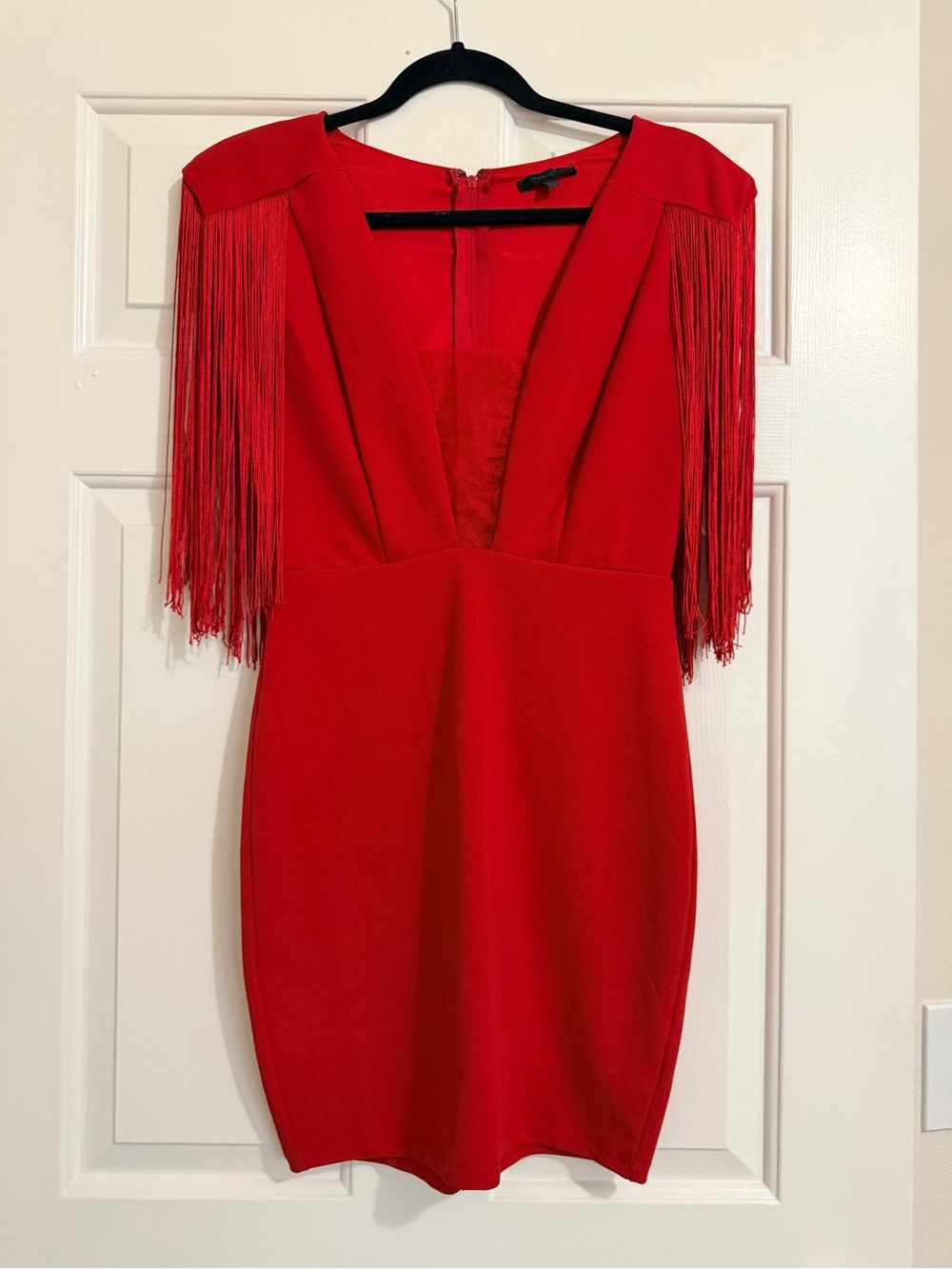 ASOS Red Fringe-Sleeve V-Neck Mini Dress